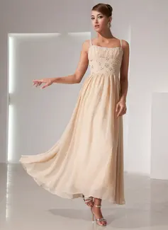 A-Line/Princess Scoop Neck Ankle-Length Chiffon Holiday Dress With Ruffle Beading (020014439)