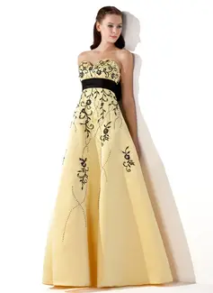 Empire Sweetheart Floor-Length Satin Prom Dress With Embroidered Sash Beading (018002324)