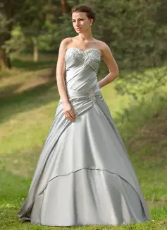 Ball-Gown Sweetheart Sweep Train Satin Wedding Dress With Ruffle Lace (002024697)