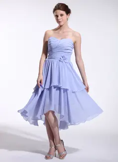 A-Line/Princess Sweetheart Asymmetrical Chiffon Bridesmaid Dress With Ruffle Flower(s) (007026264)