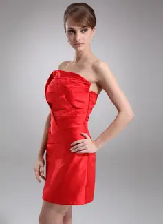 Sheath Scalloped Neck Short/Mini Charmeuse Cocktail Dress With Ruffle (016008254)