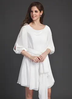 A-Line/Princess Cowl Neck Knee-Length Chiffon Homecoming Dress With Sash (022011306)