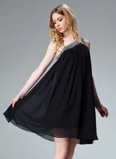 A-Line/Princess One-Shoulder Knee-Length Chiffon Holiday Dress With Ruffle Beading (020003242)