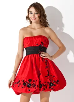Empire Strapless Short/Mini Taffeta Homecoming Dress With Embroidered Ruffle Sash Beading (022004641)