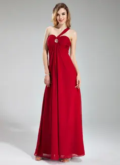 Empire One-Shoulder Floor-Length Chiffon Evening Dress With Ruffle Beading (017019718)