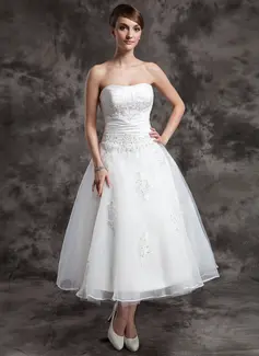 A-Line/Princess Sweetheart Ankle-Length Taffeta Organza Wedding Dress With Ruffle Lace Beadwork (002014997)