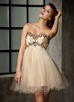 Empire Sweetheart Short/Mini Taffeta Tulle Homecoming Dress With Ruffle Beading (022013925)