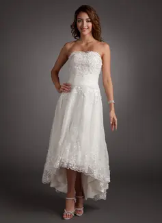 A-Line/Principessa A cuore Asimmetrico raso Tulle Abito per matrimonio con Pizzo Perline (002011546)