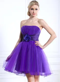 Empire Strapless Short/Mini Taffeta Tulle Homecoming Dress With Ruffle Flower(s) (022020624)