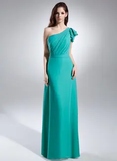 A-Line/Princess One-Shoulder Floor-Length Chiffon Holiday Dress With Ruffle (020015638)