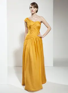 A-Line/Princess One-Shoulder Floor-Length Chiffon Evening Dress With Ruffle (017026000)