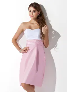 Vestido tubo Escote corazón Hasta la rodilla Tafetán Dama de honor con Volantes (007004307)