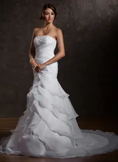 Mermaid Strapless Court Train Organza Wedding Dress With Ruffle Beadwork Sequins (002012721)