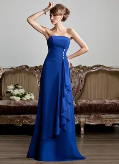 A-Line/Princess Strapless Floor-Length Chiffon Evening Dress With Ruffle Beading (017013808)
