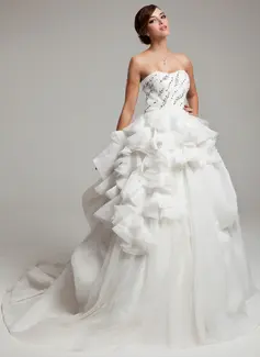 Ball-Gown Sweetheart Court Train Organza Tulle Charmeuse Wedding Dress With Ruffle Beadwork (002017558)