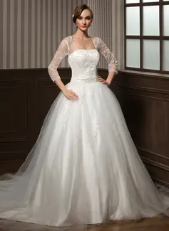 Ball-Gown Sweetheart Chapel Train Satin Tulle Wedding Dress With Lace Beadwork Sequins (002008173)