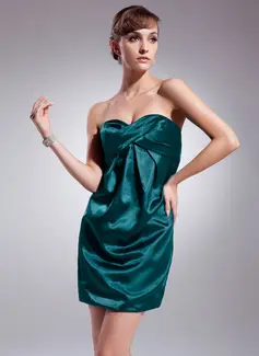 Sheath Sweetheart Short/Mini Charmeuse Cocktail Dress With Ruffle (016020739)