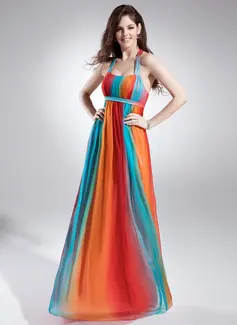 Empire Halter Floor-Length Chiffon Holiday Dress With Ruffle (020015836)