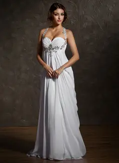 Empire Sweetheart Sweep Train Chiffon Wedding Dress With Ruffle Beadwork (002011570)