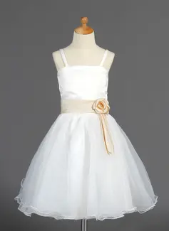 A-Line/Princess Knee-Length Organza Satin Flower Girl Dress With Sash Flower(s) (010014663)