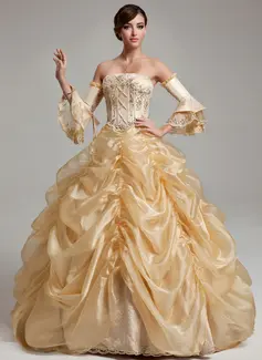 Ball-Gown Strapless Floor-Length Organza Quinceanera Dress With Ruffle Beading Sequins (021017537)