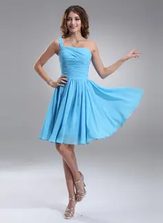A-Line/Princess One-Shoulder Knee-Length Chiffon Homecoming Dress With Ruffle (022020773)