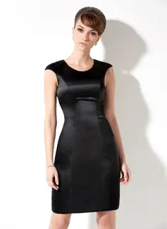Sheath Scoop Neck Knee-Length Satin Cocktail Dress (016021176)