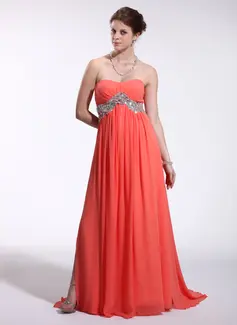 Empire Sweetheart Sweep Train Chiffon Tulle Holiday Dress With Beading (022026268)