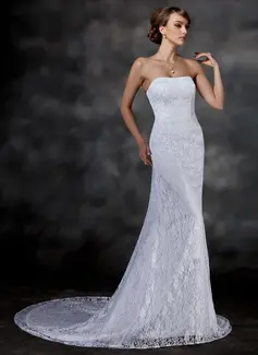 Mermaid Sweetheart Chapel Train Satin Lace Wedding Dress (002000513)