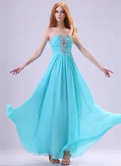 A-Line/Princess Scalloped Neck Floor-Length Chiffon Organza Evening Dress With Ruffle Beading (017014386)
