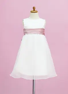 Empire Scoop Neck Floor-Length Organza Satin Flower Girl Dress With Sash (010005332)