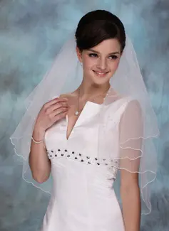 Elbow Veils Tulle Two-tier Beaded Edge Wedding Veils With Angel Cut/Waterfall (006020350)