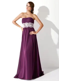 Empire Strapless Sweep Train Chiffon Prom Dress With Ruffle Lace Beading (018005060)