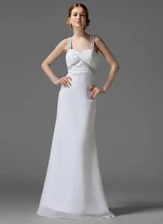 Empire Sweetheart Sweep Train Chiffon Holiday Dress With Ruffle Beading (020003243)
