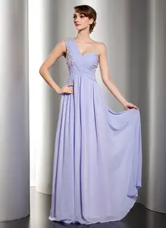A-Line/Princess One-Shoulder Floor-Length Chiffon Holiday Dress With Ruffle Lace Beading Sequins (020014529)