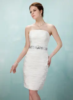 Sheath Strapless Knee-Length Taffeta Cocktail Dress With Ruffle Beading (016008250)