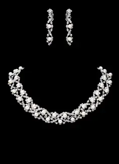Jewelry Sets Wedding Party Alloy With Rhinestones Silver Jewelry With Pearl (011017853)