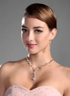 Shining Czech Rhinestones Alloy Plated Wedding Jewelry Set,Including Necklace And Earrings(011006978)