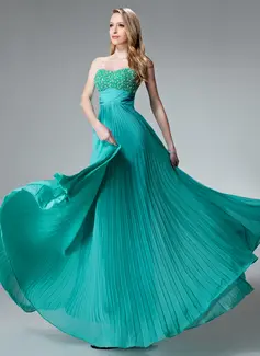 Empire Sweetheart Floor-Length Chiffon Holiday Dress With Ruffle Beading (020003246)