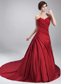 Ball-Gown Scalloped Neck Chapel Train Satin Quinceanera Dress With Ruffle (021020668)