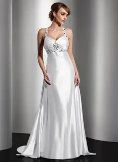 A-Line/Princess Sweetheart Watteau Train Charmeuse Evening Dress With Ruffle Beading (017014580)