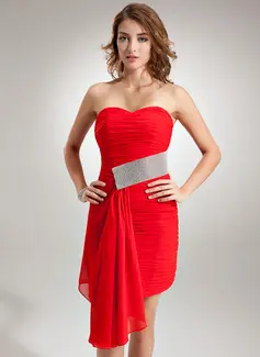 Sheath Sweetheart Asymmetrical Chiffon Cocktail Dress With Ruffle Beading (016008280)