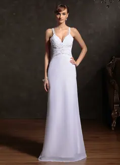 Sheath Sweetheart Floor-Length Chiffon Holiday Dress With Ruffle Beading (020015086)