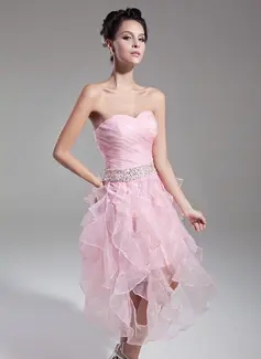 Sheath Sweetheart Tea-Length Organza Cocktail Dress With Ruffle Beading Sequins (016015121)