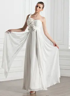 A-Line/Princess Sweetheart One-Shoulder Ankle-Length Chiffon Wedding Dress With Ruffle Flower(s) (002005272)
