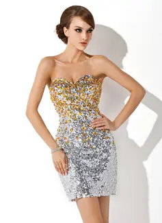 Sheath Sweetheart Short/Mini Sequined Cocktail Dress With Beading (016006691)