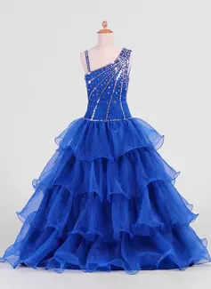 A-Line/Princess Floor-Length Organza Flower Girl Dress With Beading Sequins (010007469)