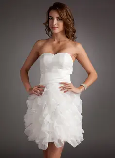 Sheath Sweetheart Short/Mini Organza Homecoming Dress With Ruffle (022020995)