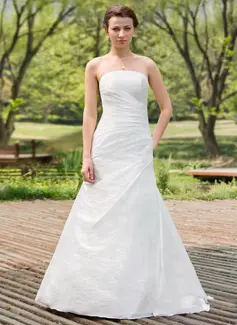 A-Line/Princess Strapless Floor-Length Taffeta Wedding Dress With Ruffle (002011771)