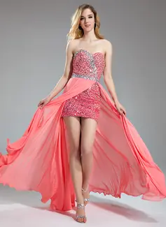 A-Line/Princess Sweetheart Floor-Length Chiffon Charmeuse Prom Dress With Beading Sequins (018019002)